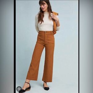 Anthropologie The Colette Cropped Wide Leg Pants - Size 29 - Rust Brown Colour